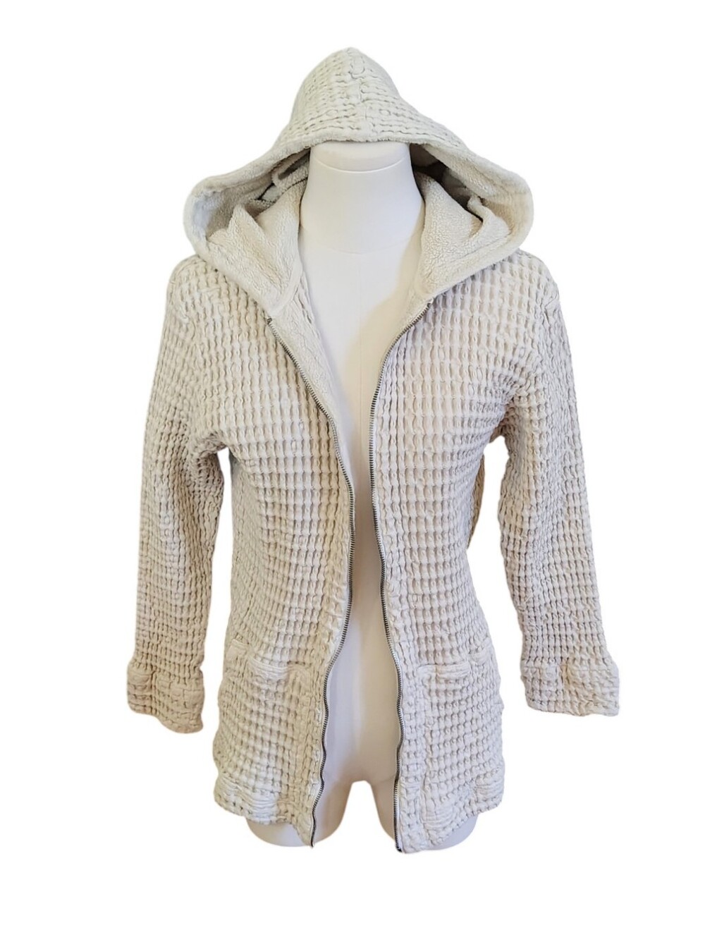 Mod O Doc Unique Textured Imprint Cream Colored Jacket Hoodie Size Small